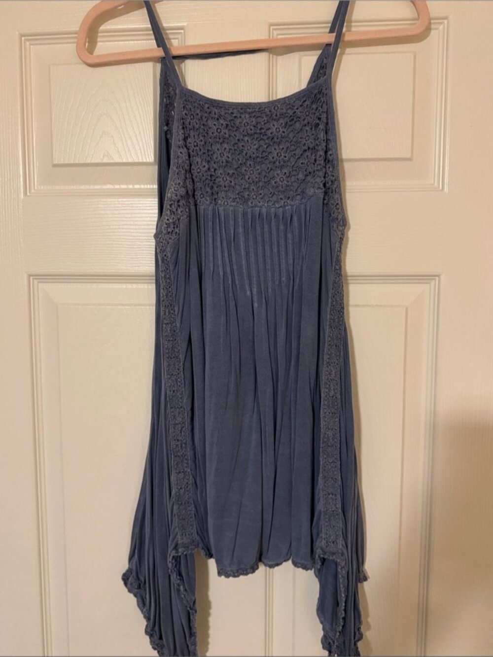 Blue Asymmetrical Lace-Trim Top - Picture 3 of 3